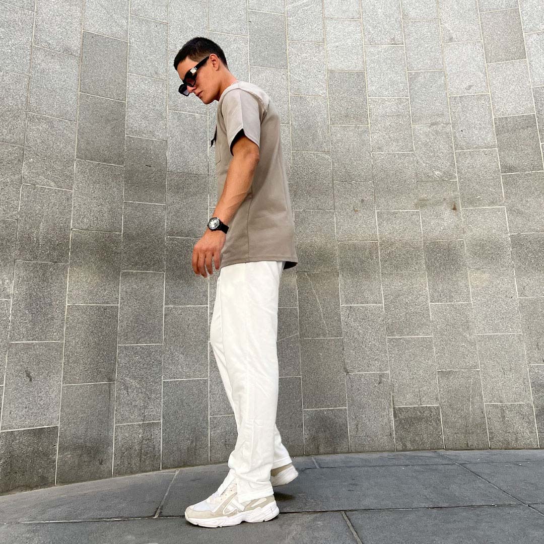 smart straight leg joggers in light green