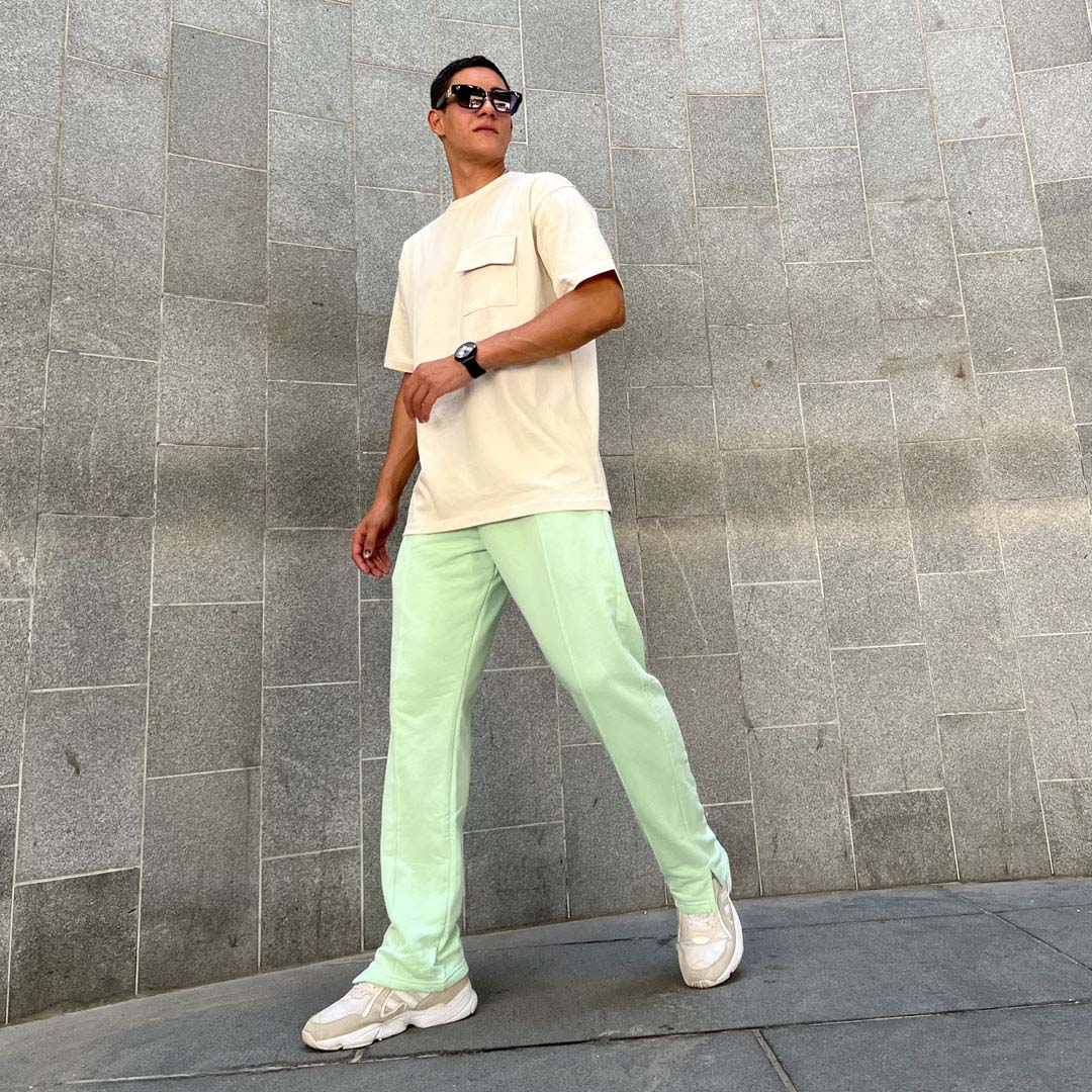 smart straight leg joggers in light green