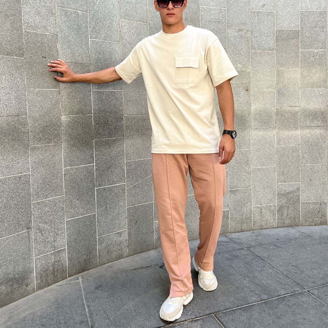 smart straight leg joggers in light green